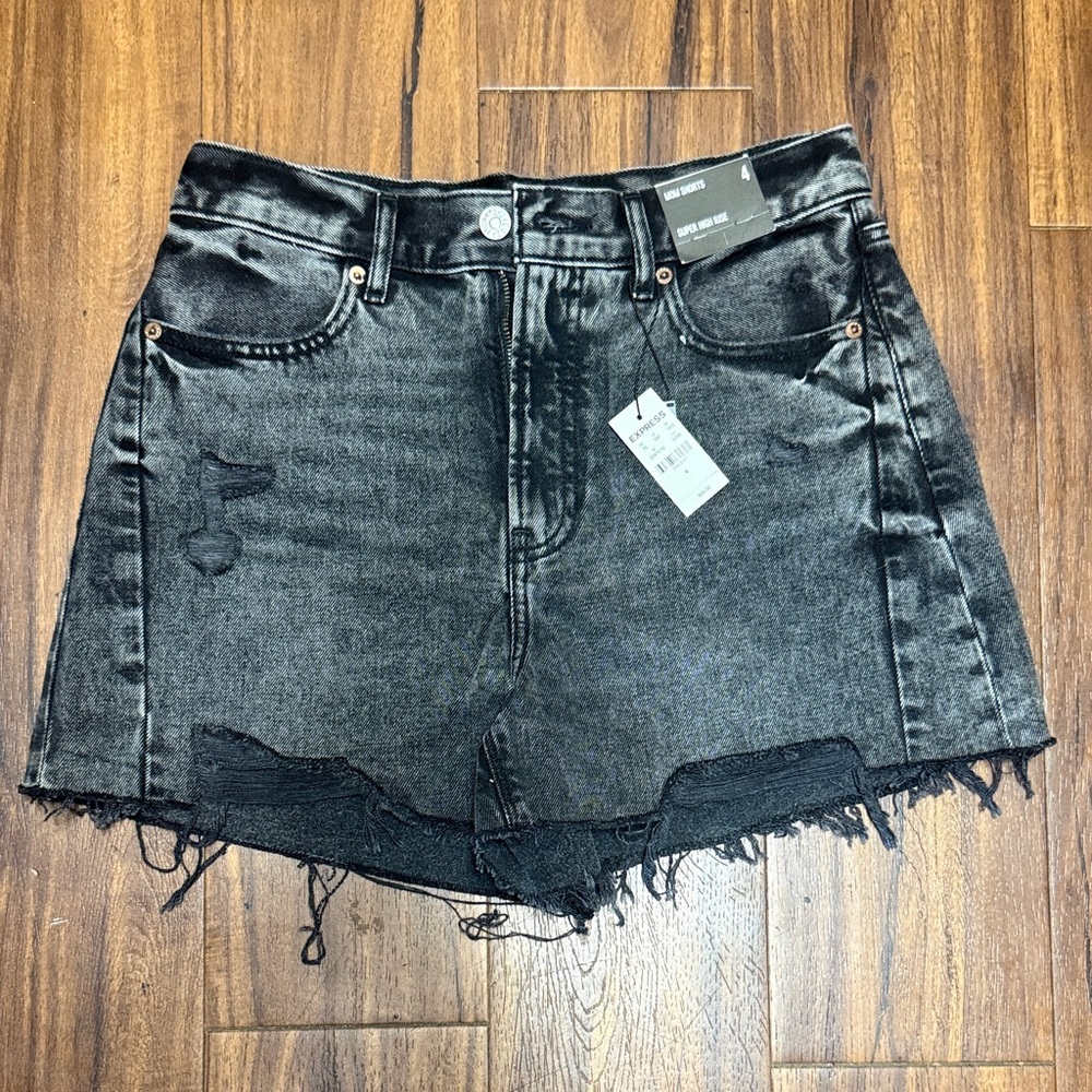 Express Black Denim Distressed Shorts